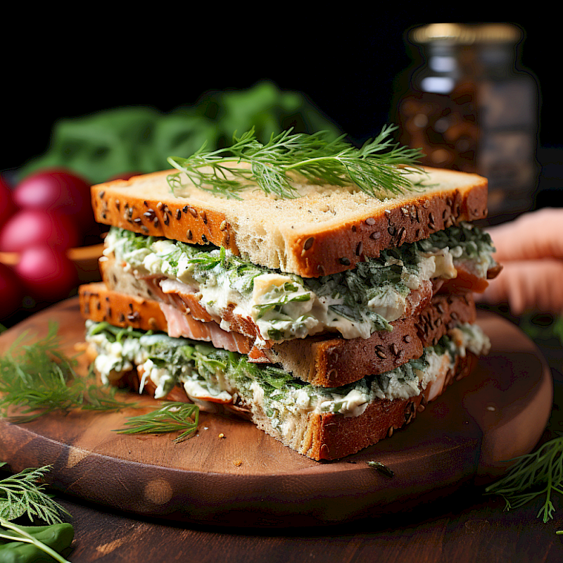Galeriefoto: Lachs-Sandwich mit Frischkäse und Dill auf Vollkornbrot