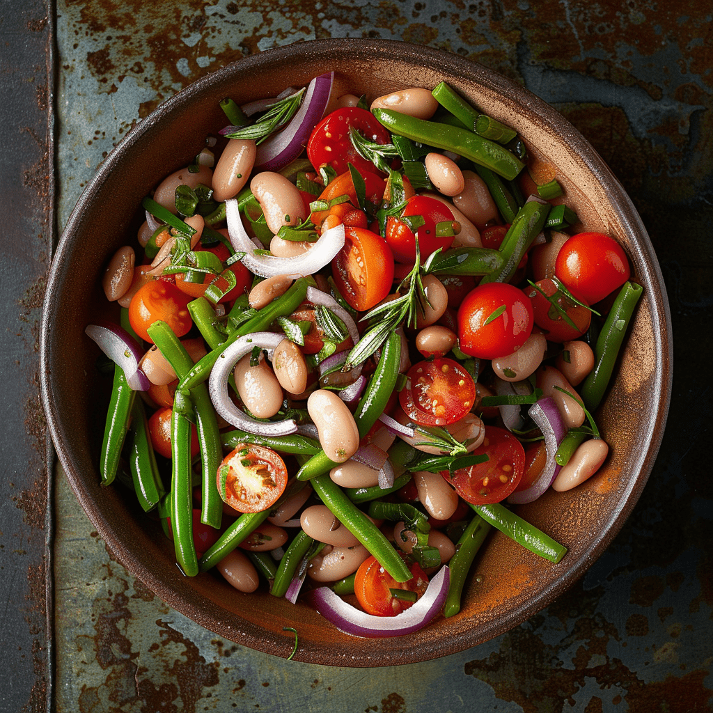 Low Carb Bohnensalat mit grünen Bohnen, Tomaten und roten Zwiebeln Rezept