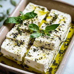 Foto von Feta mit Olivenöl und Kräutern gebacken