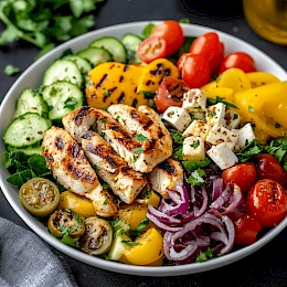 Foto von Griechischer Salat mit gegrilltem Hähnchen