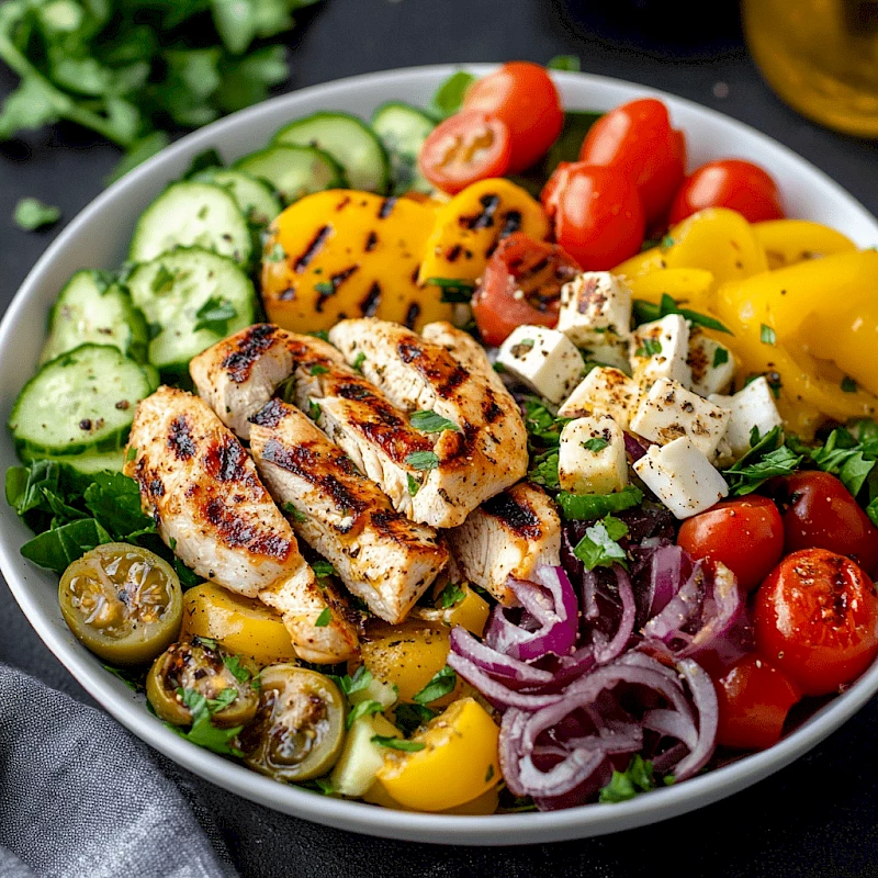 Griechischer Salat mit gegrilltem Hähnchen