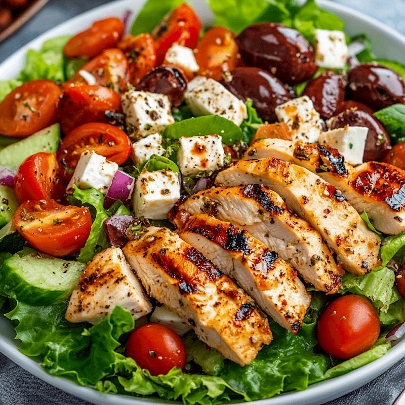 Galeriefoto: Griechischer Salat mit gegrilltem Hähnchen