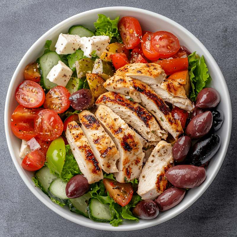 Galeriefoto: Griechischer Salat mit gegrilltem Hähnchen