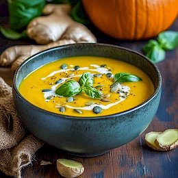 Foto von Kürbissuppe mit Kokosmilch und Ingwer