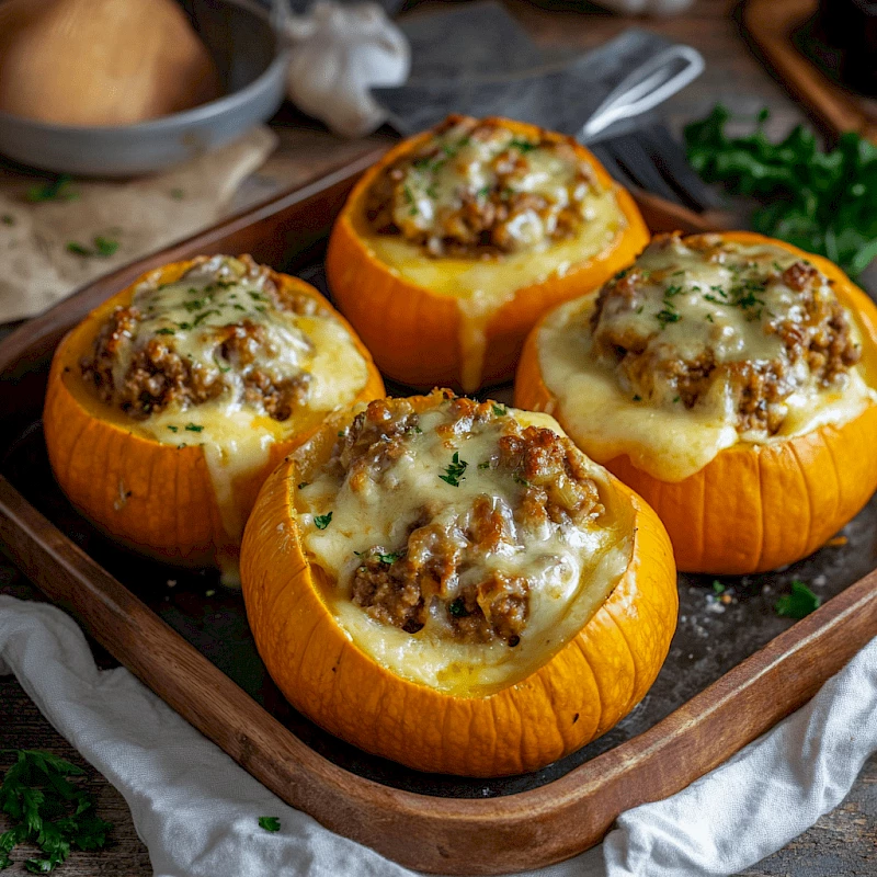 Gefüllter Hokkaido Kürbis mit Hackfleisch und Käse